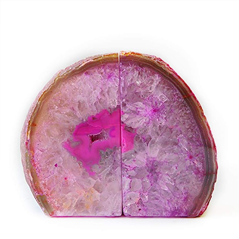 JIC Gem Decorative Crystal Book Ends Polished Dyed Pink Color Geode Brazilian Agate Bookends with Rubber Bumpers Small Size(1 Pair, 2-3 LBS) - Image 4